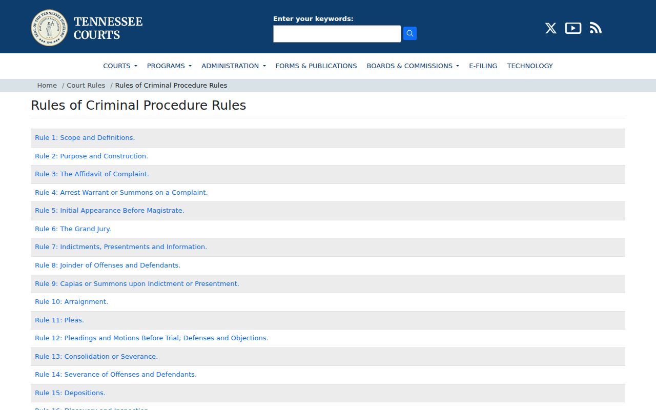 Moore County bench warrants: Tennessee Rules of Criminal Procedure index